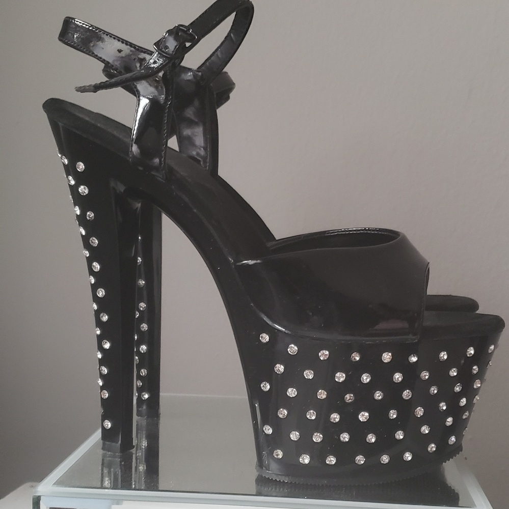 Pleaser ultimate glam black rhinestone platform